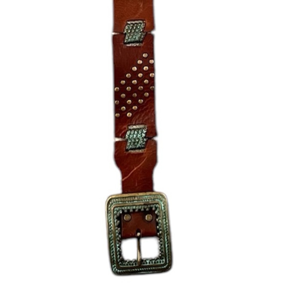 Leather Rock Brown Leather Studded Detail Belt